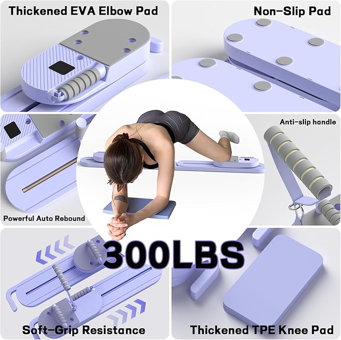 Pilates Board, Multifunctional Pilates Reformer Board with Handrail, Quickly Convert to Ski Machine, Detachable Abdominal Board, Home Gym Equipment for Women Core Workouts