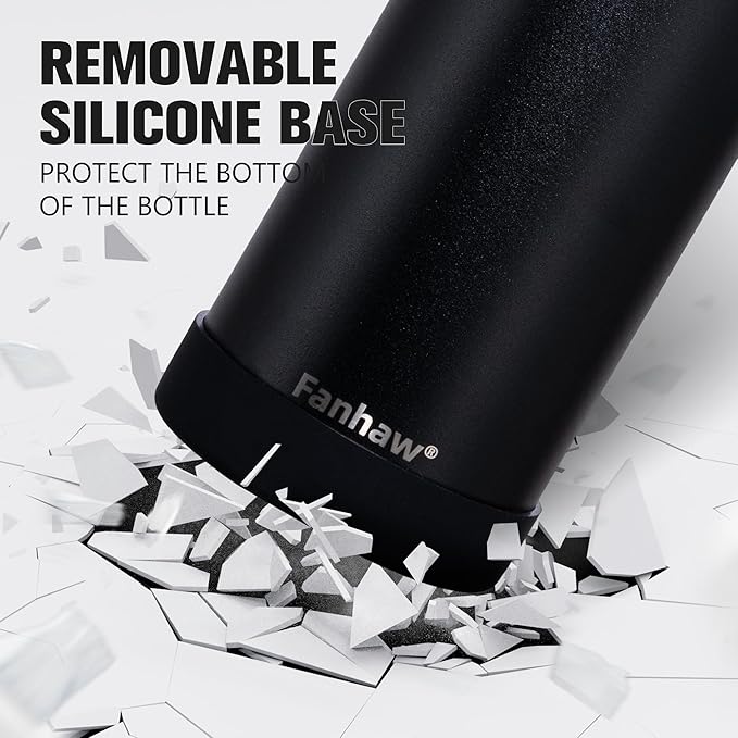 Fanhaw 32 oz Insulated Water Bottle – Portable Stainless Steel Flask with 3 Lids (Straw, Spout, Carabiner) | Leakproof, for Gym, Hiking, Work, Travel & Everyday Use (Black)