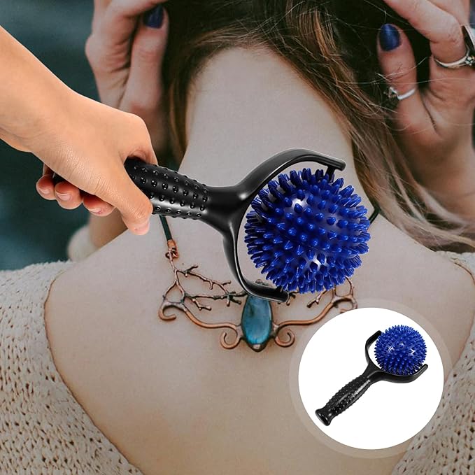 minkissy Large Spiky Ball Mobility Yoga Stick Massage Roller for Muscle Relief, Handheld Pilates Posture Rod Dual Black and Blue Colors, Body and Leg Massage Tool for Runners and Fitness