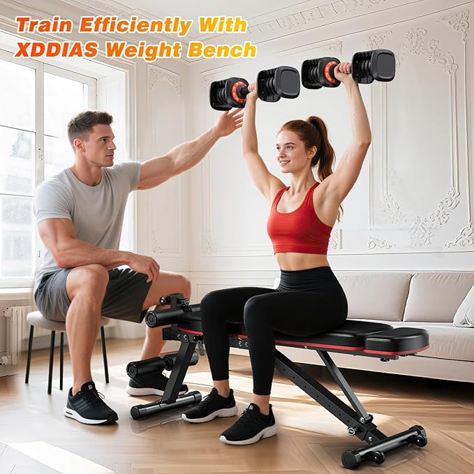 XDDIAS Adjustable Dumbbell Set of 2, 25/55/80/90LB Dumbbell Set- 1-Hand Fast Adjustment with Anti-Slip Handle, Compact Free Weights Dumbbells Set for Men/Women Home Gym Strength Training Equipment