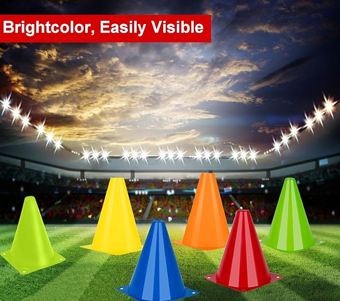 Soccer Cones Sports Training Agility Field Marker Cone, 12 Pack 7 Inch Training Cones Set with Mesh Bag, Colorful Cones for Soccer, Skating, Basketball, Baseball Drills, Outdoor & Indoor Activity