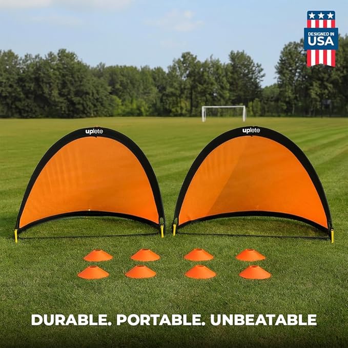 4ft Pop-Up Portable Soccer Goals - Set of 2 Training Goals for Kids & Adults with Carrying Case, 8 Agility Cones - Lightweight, Quick-Setup Practice Net for Backyard Park