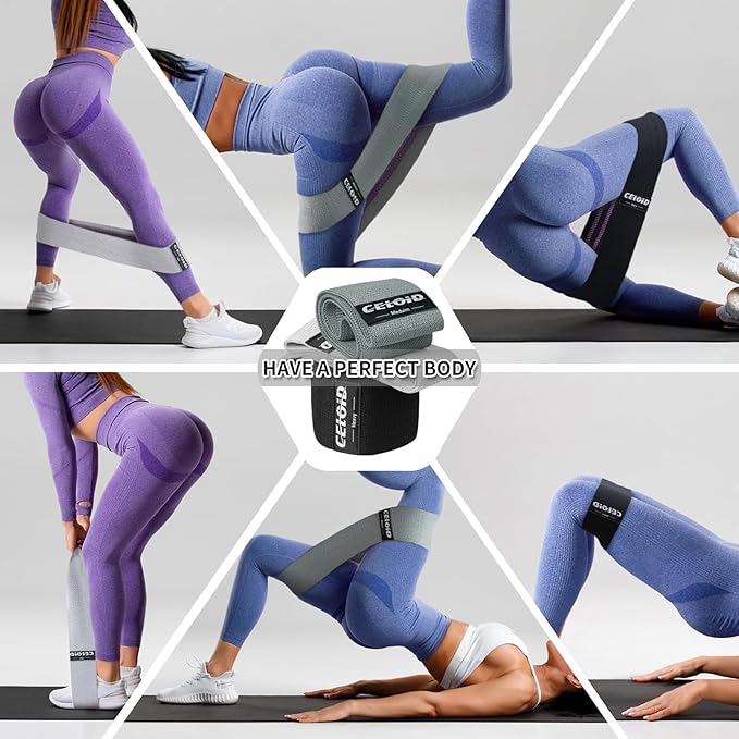 Resistance Bands Set, Exercise Bands with Non-Slip Design for Hips & Glutes, 3 Levels Workout Bands for Women and Men, Booty Bands for Home Fitness, Yoga, Pilates