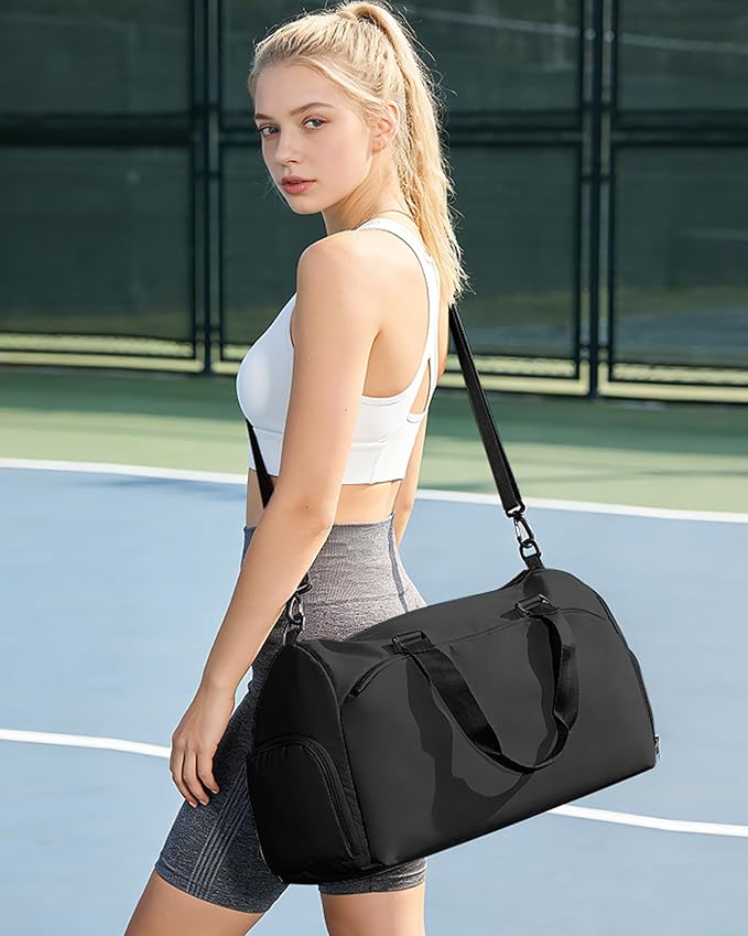 Gym Bag for Women with Shoe Compartment,Travel Duffel Bag for Men Sports Gym Tote Bags Carry on Overnight Bag Personal Item Travel Bag Weekender Bags Swimming Yoga Workout Bag Black
