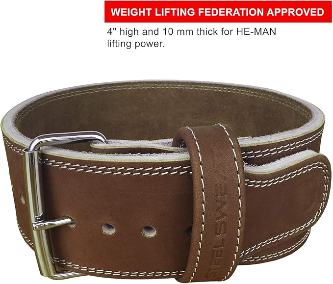 Steel Sweat Weight Lifting Belt - 4 Inches Wide by 10mm - Single Prong Powerlifting Belt that's Heavy Duty - Vegetable Tanned Leather - HYDE Brown Large