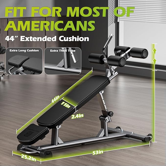 Semi-Commercial Sit-Up Bench with Reverse Crunch Handle for Ab & Core Workout and Decline Bench Press, Adjustable Weight Bench Press Set with 4 Adjustable Heights for Home Gym Strength Training