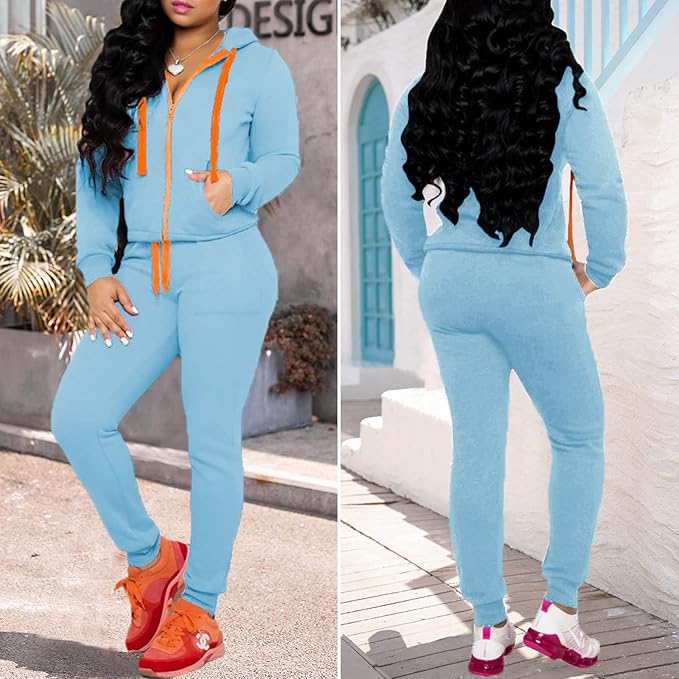 CLOCOR Track Suits for Women Set - Casual 2 Piece Outfits Sweatsuit Pocket Hoodies Long Sleeve with Patchwork Pants Set