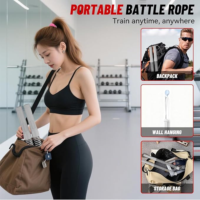 Cordless Ropeless Battle Ropes for Home Gym โ Portable Weighted Workout Rope for HIIT, Cardio & Strength Training, Low-Impact Full Body Exercise Equipment for Men & Women