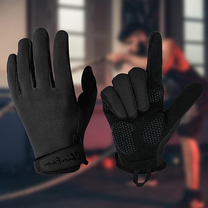 ChinFun Full Finger Workout Gloves for Men Breathable Gym Exercise Weight Lifting Gloves Full Palm Protection Deep