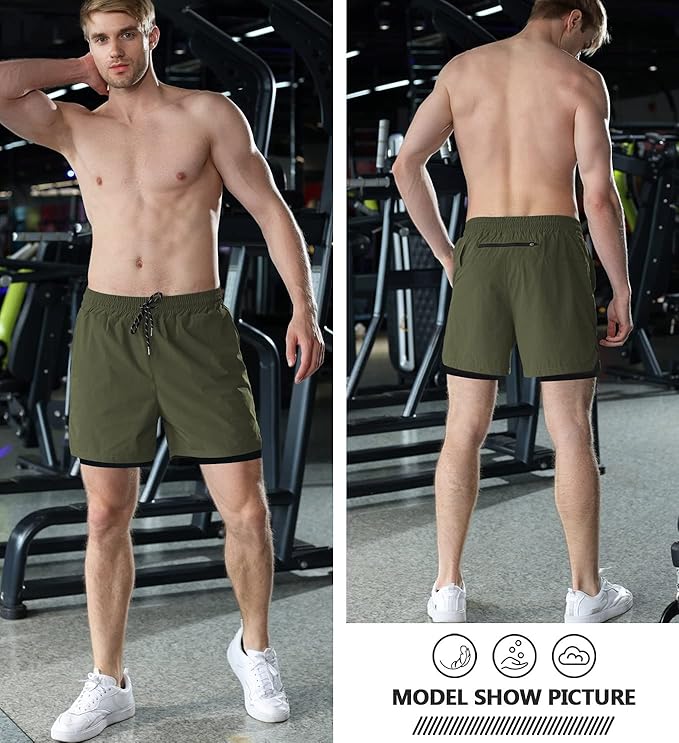 Aolesy Men's 2 in 1 Running Shorts 5" Workout Gym Athletic Shorts for Men Quick Dry Lightweight Training Shorts with Pockets