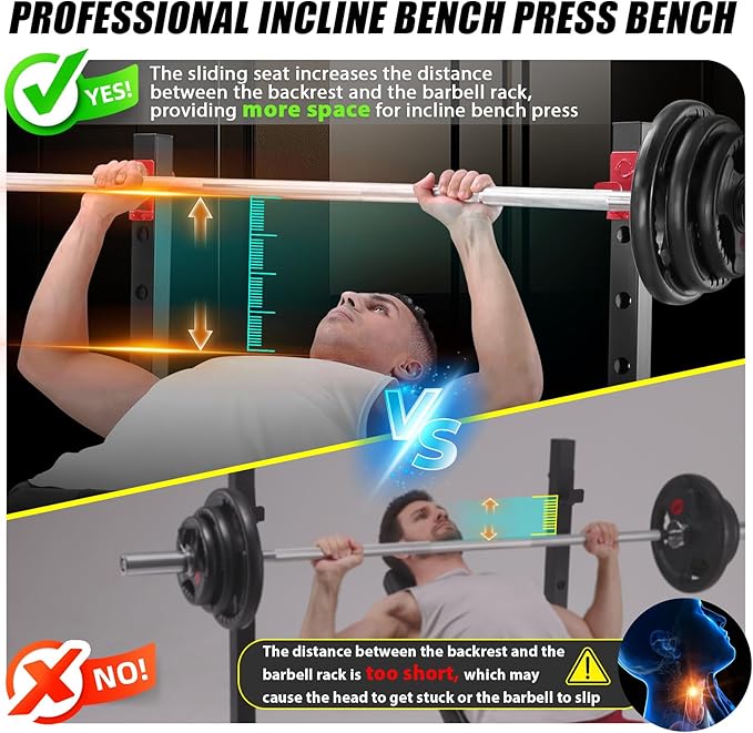 OPPSDECOR 900LBS Weight Bench Set with Squat Rack Foldable Bench Press Set with Leg Extension & Leg Curl Professional Flat/Incline/Decline Workout Bench for Home Gym Full Body Exercise
