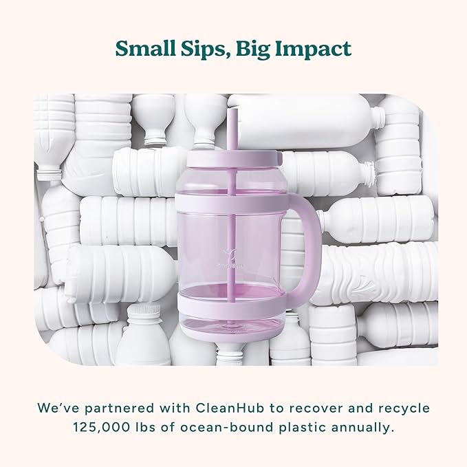 REDUCE WaterDay 80 oz Water Jug with Time/Ounce Markings - Spill-Proof Straw, Durable Tritan - Big Water Bottle for Daily Hydration - Dishwasher Safe, Clear & Easy to Clean, Pink Quartz