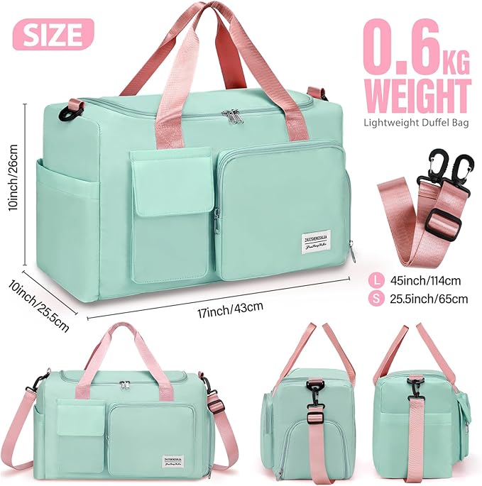 Gym & Dance Duffle Bag - Spacious Travel Organizer with Compartments (Green)