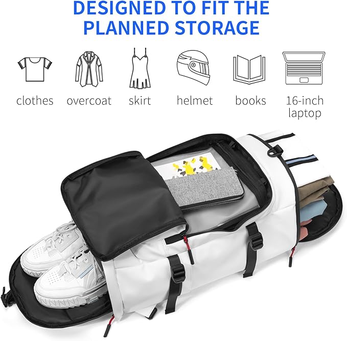 Duffel Bag with Shoe Compartment Travel Backpack Men and Women Waterproof for Gym Motorcycle Helmet (White)