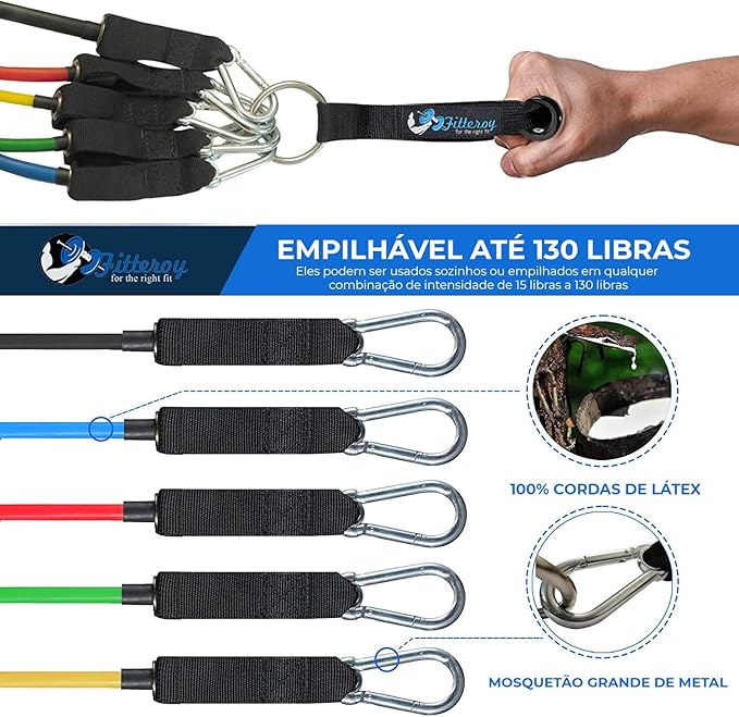 Home Gym Workout Bands - Resistance Band Weight Set Includes 5 Stackable Tension Bands, Premium Exercise Handles, Ankle Straps, Door Anchor and Carry Bag for Exercise & Physical Therapy