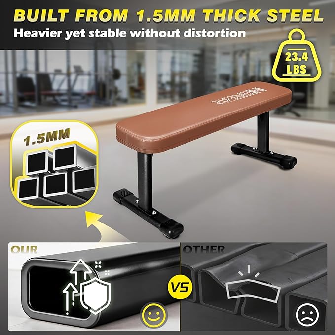 Flat Weight Bench, 2.4 Inch Thick Pad Workout Bench 660 LBS Bench Press Exercise Equipment for Home Gym Strength Weight Training