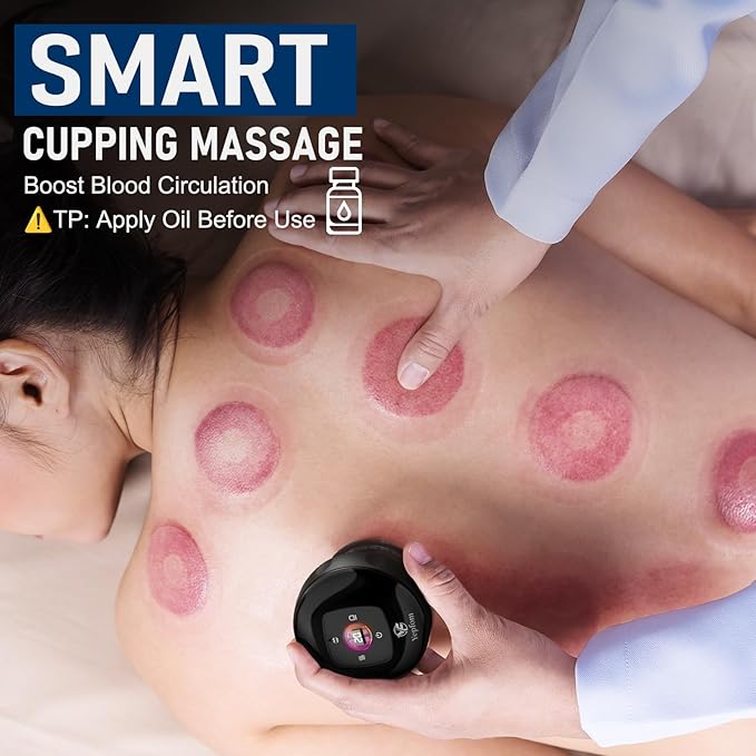 5-in-1 Smart Dynamic Cupping Set, 12 Levels Cupping Kit for Massage Therapy with Red Ligh-t Therapy&Heat Penetrates for Targeted Pain Relief, Knots, Aches, Muscle Soreness - 2Pcs(Black&Black)