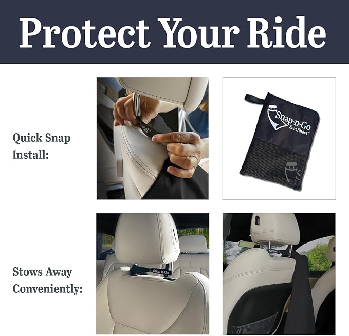 Car Seat Towel Cover After Gym Workout Yoga Pets | Snap-n-Go Seat Sheet™ Universal Fit with Headrest Post Straps, Quick-Dry Washable Sweat Protector for Cars, Trucks, SUVs Interior Protection (Black)