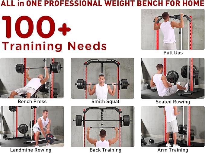 OPPSDECOR All-in-One Adjustable Smith Machine with LAT-Pull Down System Multi-Function Power Cage for Home Gym Cable Crossover Squat Rack of Workout Machine Training Equipment with Attachments