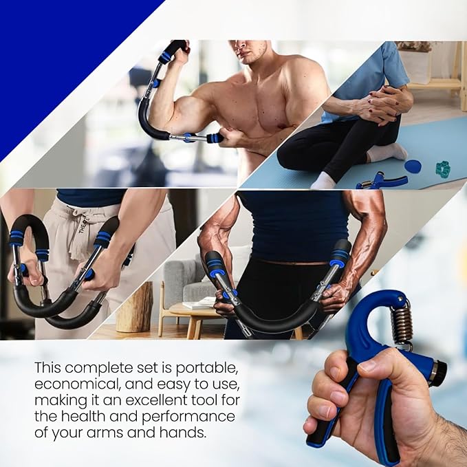 Power Twister Adjustable Arm Trainer (30–160 LB) + Hand Grip Rehabilitation Kit (5 PCS) – Portable Chest, Arm & Upper Body Strength Training Equipment for Men & Women