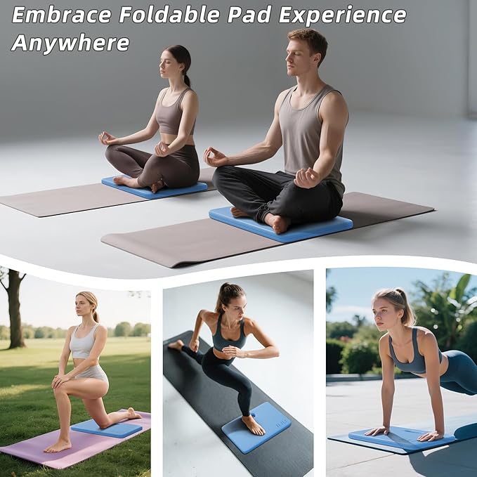 ILILI Yoga Knee Pad Foldable, TPE Soft Pad 24*17*0.5inch (Folding Size 17*12*1inch) for Knee Push-ups, Plank Support&Elbow/Knee Support, Portable and Lightweight for Yoga Pilates, Fitness Exercise, Outdoor