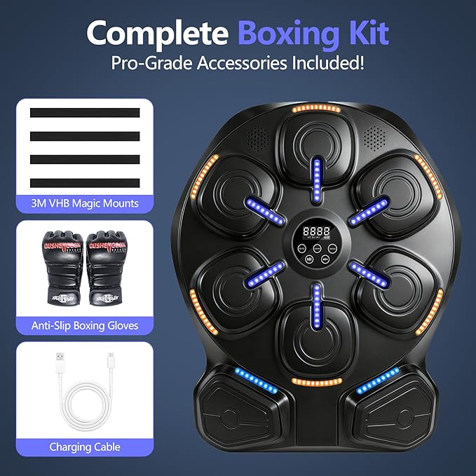 Smart Music Boxing Machine with LED Lights & Bluetooth Speaker – Interactive Punching Bag for Fitness, Rhythm Training & Stress Relief – Home Gym Equipment for Adults and Child with 8 Hitting Points