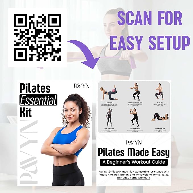 Pilates Kit 16- Pieces with Adjustable Resistance β Fitness Ring, Exercise Ball, Bands, Wrist Weights & Essential Pilates Equipment for Home Workouts - Versatile Fitness Accessories