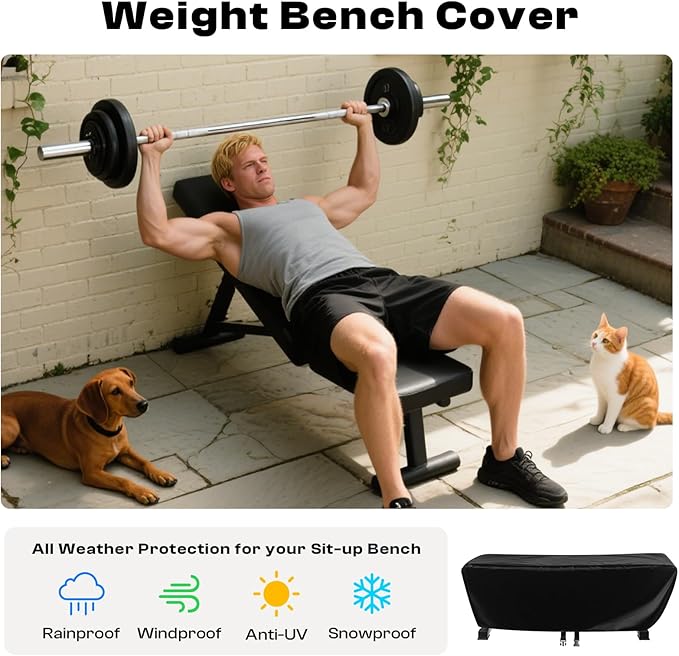 Weight Bench Cover, Heavy Duty 420D Oxford Exercise Workout Bench Cover Waterproof Outdoor,Home Gym All-weather Protective Covers Fit for Sit-up Board Flat Lifting Benches and Fitness Equipment Indoor