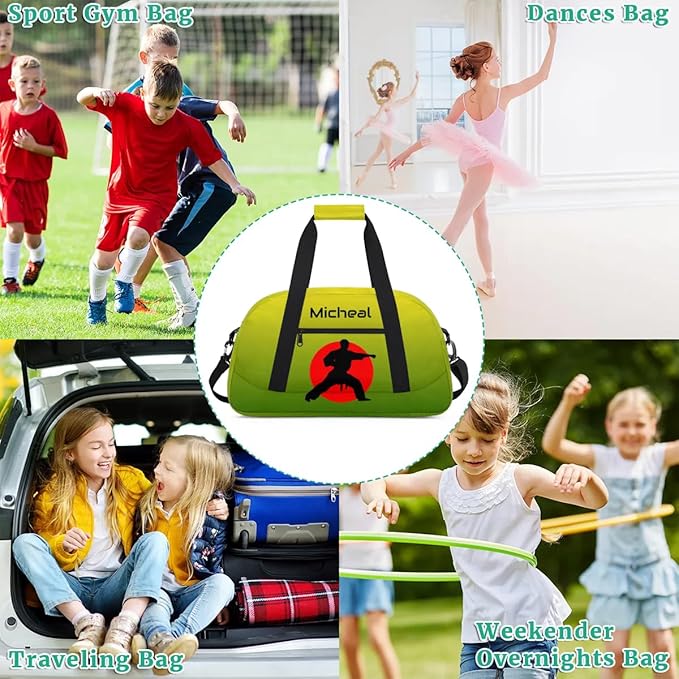 Personalized Martial Art Bag Duffel Bag for Boys Girls, Custom Taekwondo Karate Bag for Travel Weekender Practice Gradient Green
