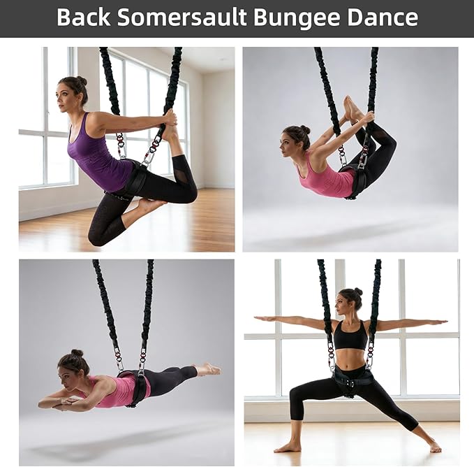 PRIOR FITNESS Back Somersault Bungee Dance Set, CE Certified, Backward Flip Training Equipment with Padded Waist Belt, Heavy-Duty Cords & Safety Swivels for Fitness Taekwondo Martial Arts Kickboxing