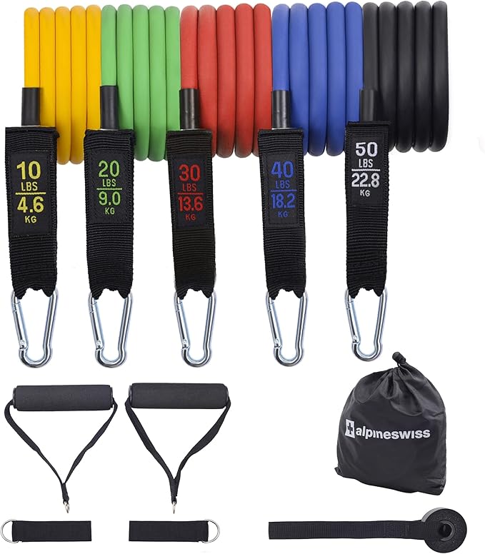 Alpine Swiss Exercise Resistance Bands Set with Handles, Door Anchor, Ankle Straps and Carry Bag for Men and Women