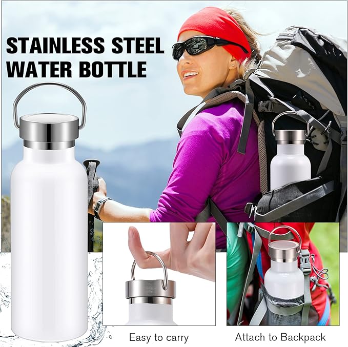 Cunhill 10 Pack Reusable Stainless Steel Water Bottle Bulk Double Wall Insulated Sports Water Bottle with Handle and Vacuum Seal Leakproof Lid for Sports Cyclists Hiking Gym Camping Gift(White,17 oz)