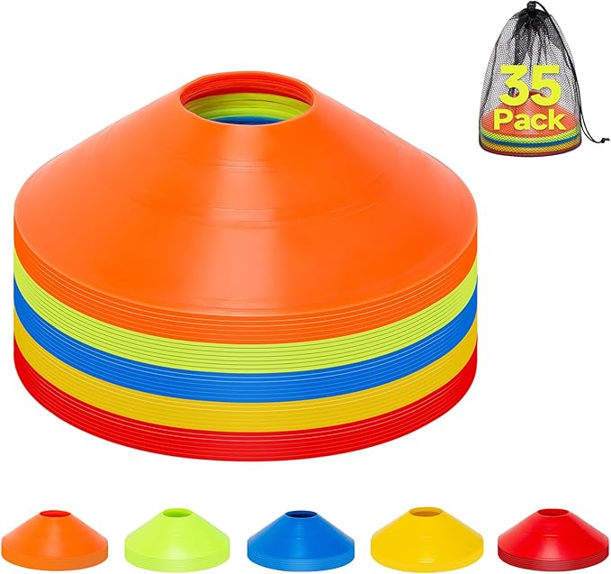 35/65/105 PCS Agility Soccer Cones for Training, Reusable Sports Cones for Drills with Mesh Bag, Training Cones for Soccer Practice, Football, Basketball - Disc Cones Training Equipment