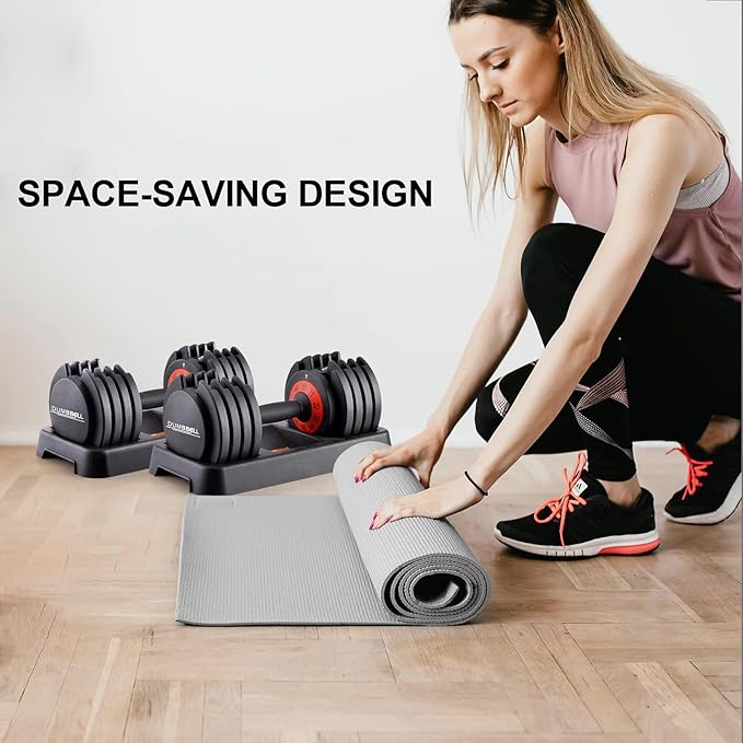 25/55lb Pair Adjustable Dumbbell Set, Adjustable Dumbbells Set of 2, 5 in 1/10 in 1 Free Weights Dumbbells Set with Anti-Slip Texture Handle, Weight Set For Home Gym Suit both Men and Women