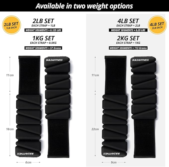 Wrist & Ankle Weights, Adjustable Bands for Women & Men Workouts, Set of 2 – 2lb or 4lb (1lb or 2lb each strap) Ideal for Runs, Jogs, Walks, Yoga, Dance, Pilates, Cardio, Aerobics, Strength Training