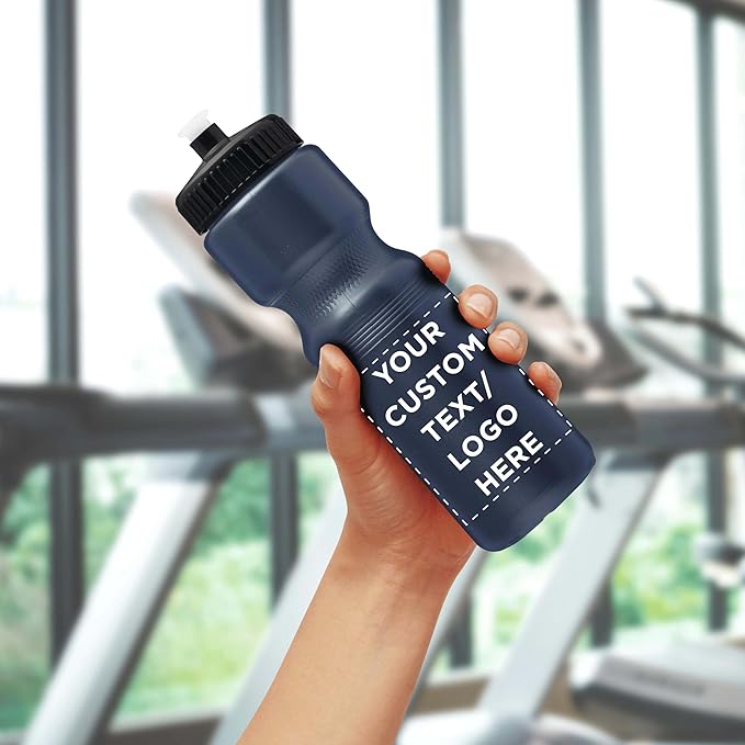 DISCOUNT PROMOS 28 oz. Custom Push Cap Plastic Water Bottles Set of 10/50/100, Personalized Bulk Pack - Perfect for Gym, Hiking, Camping, Outdoor Sports - Navy Blue