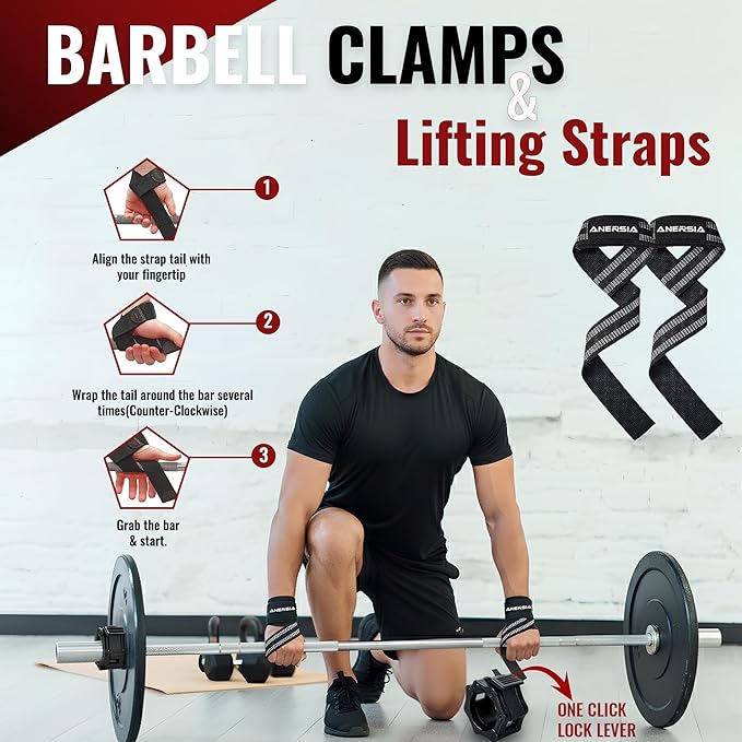 10 in 1 Barbell Pad Set for Squats & Hip Thrust – Barbell Pad with Resistance Bands, Lifting Straps, Ankle Straps & Barbell Clamps – Weightlifting Accessories Kit for Home Gym