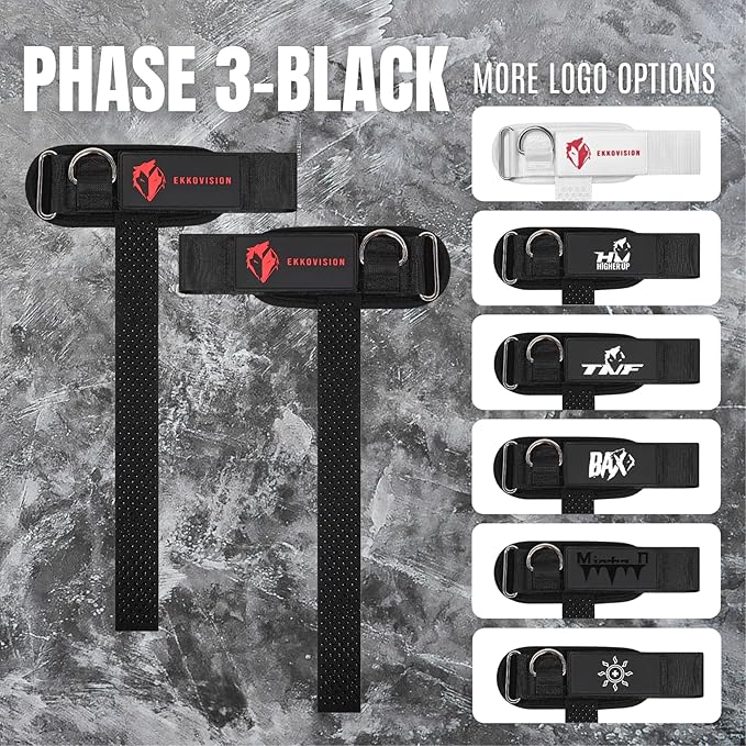 Ekkovision Weight Lifting Straps With Cuffed D Ring, Wrist Support for Men, Heavy Duty Thick Comfortable Lifting Straps, Secure Fit, Enhanced Grip, Straps for Weightlifting & Gym Training, Black