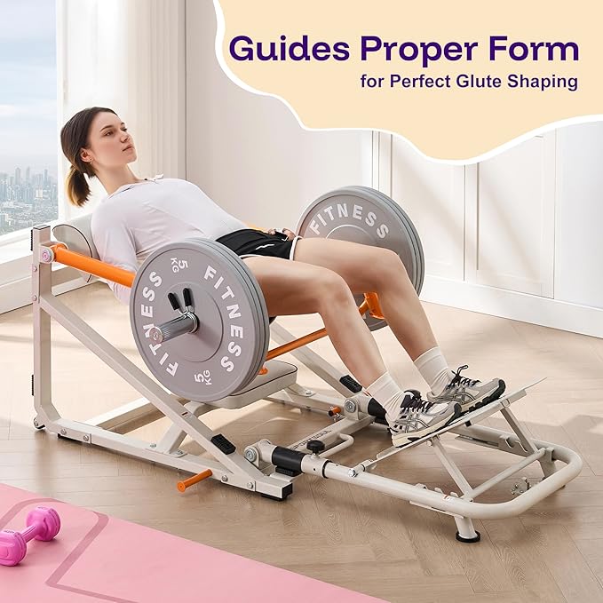 SPORTSOUL Foldable Hip Thrust Machine with Weight Holder, Plate-Loaded Glute Bridge Machine with Band Peg, Heavy Duty Glute Workout Equipment Home Gym for Booty Muscles Building, Adjustable Footboard