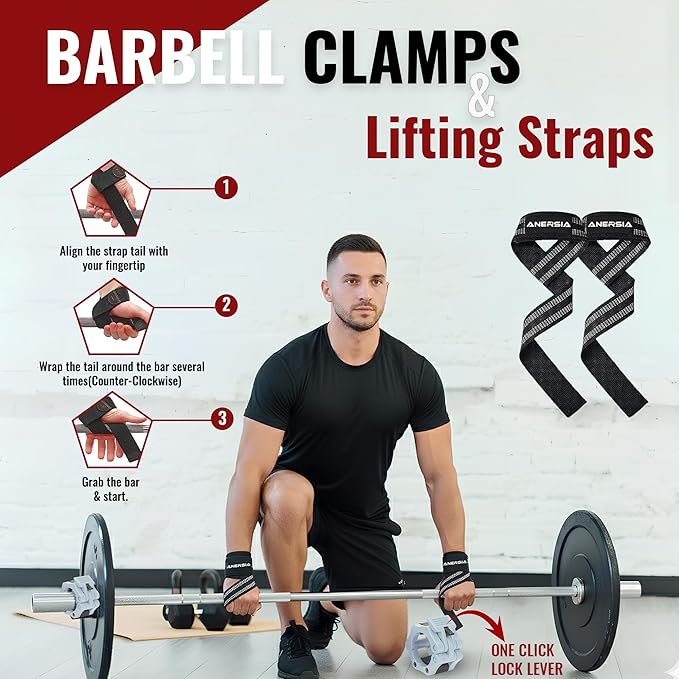 10 in 1 Barbell Pad Set for Squats & Hip Thrust – Barbell Pad with Resistance Bands, Lifting Straps, Ankle Straps & Barbell Clamps – Weightlifting Accessories Kit for Home Gym