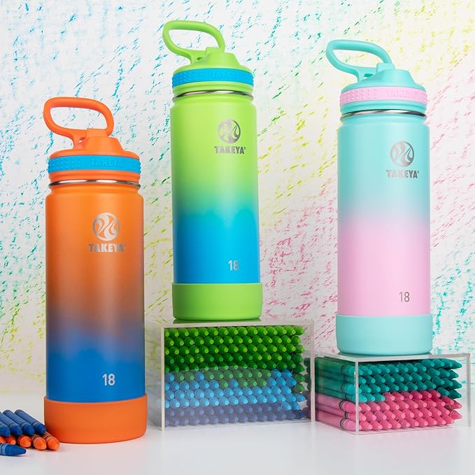 Takeya 18 oz Actives Stainless Steel Water Bottle with Straw Lid – Leakproof, Double-Wall Insulated, Keeps Drinks Cold 24 hrs/Hot 12 hrs, BPA-Free, Powder-Coated, Gym & Travel, Ombre Dream