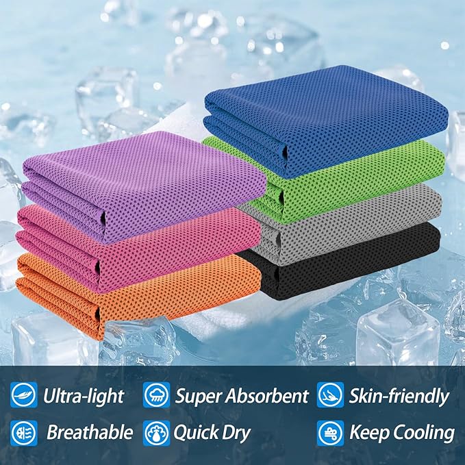 8-Pack Menjo Outdoors Cooling Towels for Neck & Face. Quick-Dry Workout Towels, Sweat-Wicking for Yoga, Gym, Running and Outdoors. Reusable Cooling Towel for Men & Women and Great for Hot Weather.