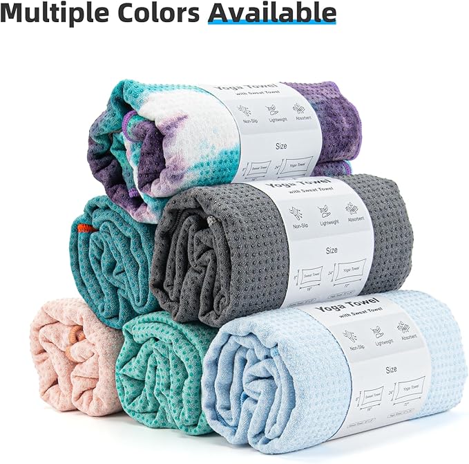 YESLIFE Non-Slip Extra Thick Hot Yoga Towel with One Sweat Towel, Microfiber Sweat Absorbent Yoga Mat Towel with Grip Dot, Pilates Mat, 72" x 24", Grey