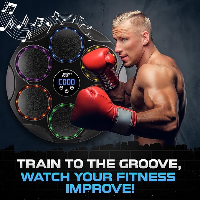 Music Boxing Beatbox Trainer by Sporty Body, 9 Speeds & 9 Light Modes, Bluetooth Sync, Auto Counting, and Durable ABS Body for Home Workouts, Supports 440lbs Punch Force, Wall Mounted Boxing Machine