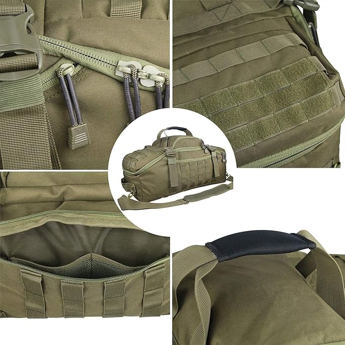 Travel Duffle Bag Backpack for Men - Large Tactical Bags Weekender Gym Bag for Overnight Traveling Military Workout Deployment Sports (Green, 45L)
