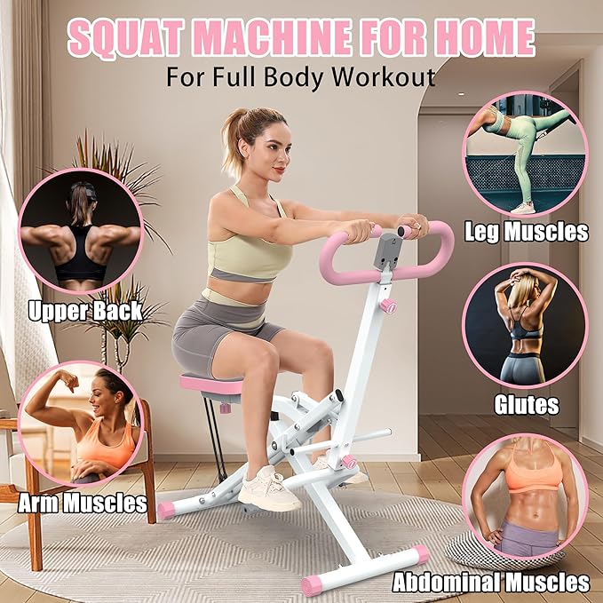 Squat Machine,Exercise Machine for Home,Foldable Ride Rowing for Botty Glutes Butt Thighs,Ab Back Leg Press Home Workout