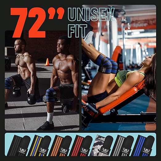 Mava Sports Knee Wraps (Pair) for Men & Women | Ideal for Cross Training, WODs, Gym Workouts, Weightlifting, Fitness & Powerlifting | Knee Straps for Squats | 72" Compression & Elastic Support