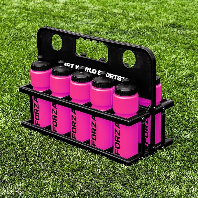 FORZA Team Sports Water Bottles | 25oz Capacity with Portable Carry Bag or Foldable Carrier - BPA-Free Plastic for Hydration on the Go (Foldable Carrier, Pink)