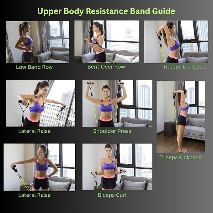 Resistance Bands Set 11 pcs - Up to 150 lbs with Handles, Door Anchor, Ankle Straps & Carry Bag - Home Gym & Strength Training