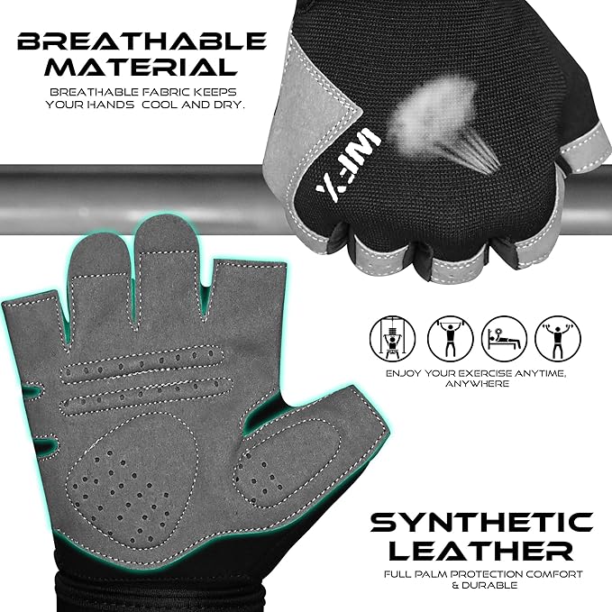 WESTWOOD FOX Gym Gloves Fitness Training Anti Slip Shock-Absorbing Weight Lifting Gloves Padded Grip Breathable Fingerless Workout Support for Men Women Cycling Exercise